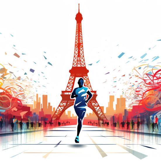 AI illustration af en der løber foran Eiffeltårnet