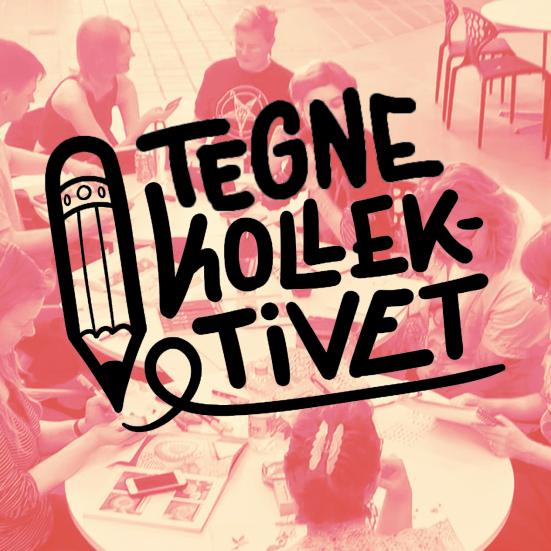 Tegnekollektivet logo og billede af personer, der tegner