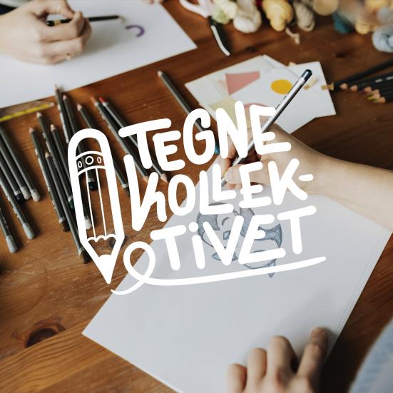 Tegnekollektivets logo og billede af nogle, der tegner