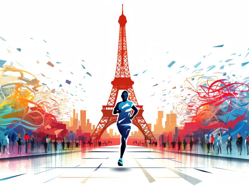 AI illustration af en der løber foran Eiffeltårnet
