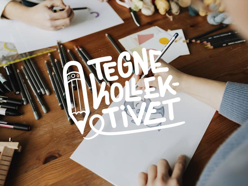 Tegnekollektivets logo og billede af nogle, der tegner