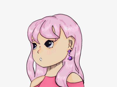 Mangategning af en pige med lyserødt hår 