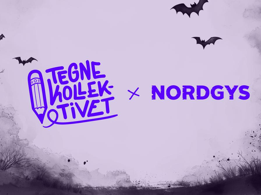 Uhyggelig skov baggrund med Tegnekollektivets og Nordgys' logo